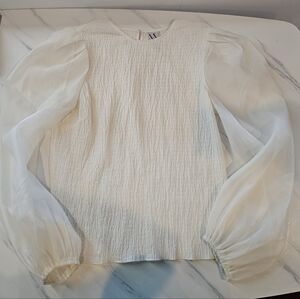 Worthington Textred Crepe Sheer Sleeve Blouse